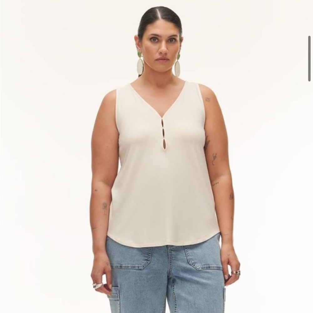 Addition Elle Cream Ribbed Knit Racer Back Cami